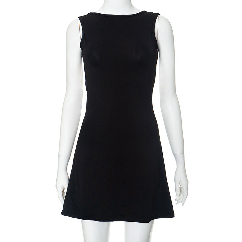 Womens Backless Ruffles Chic Dress Polyester High Waist