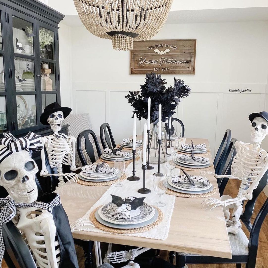 Adjustable Human Skeleton Prop – 40cm Halloween Horror Skull Ornament for Haunted House Decor