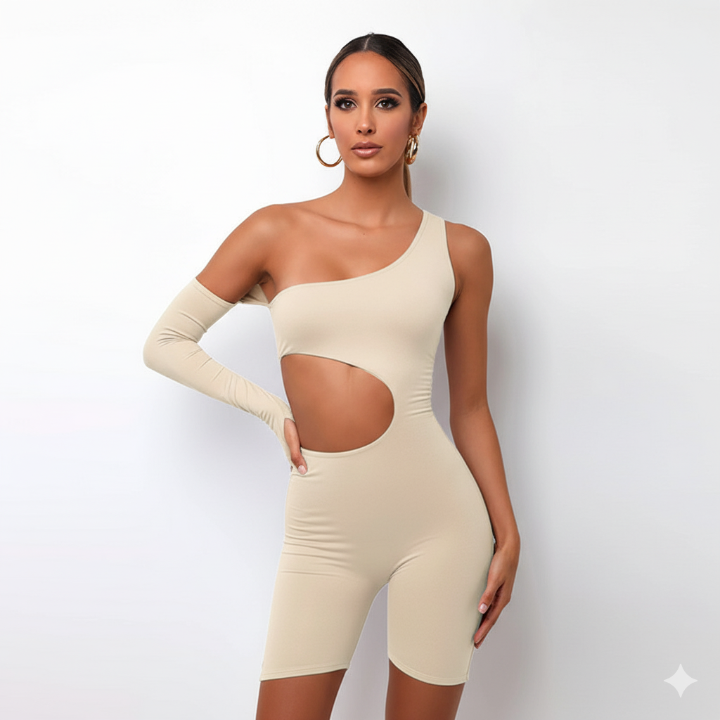 Women’s One-Shoulder Crop Top and High-Waist Shorts 2-Piece Set