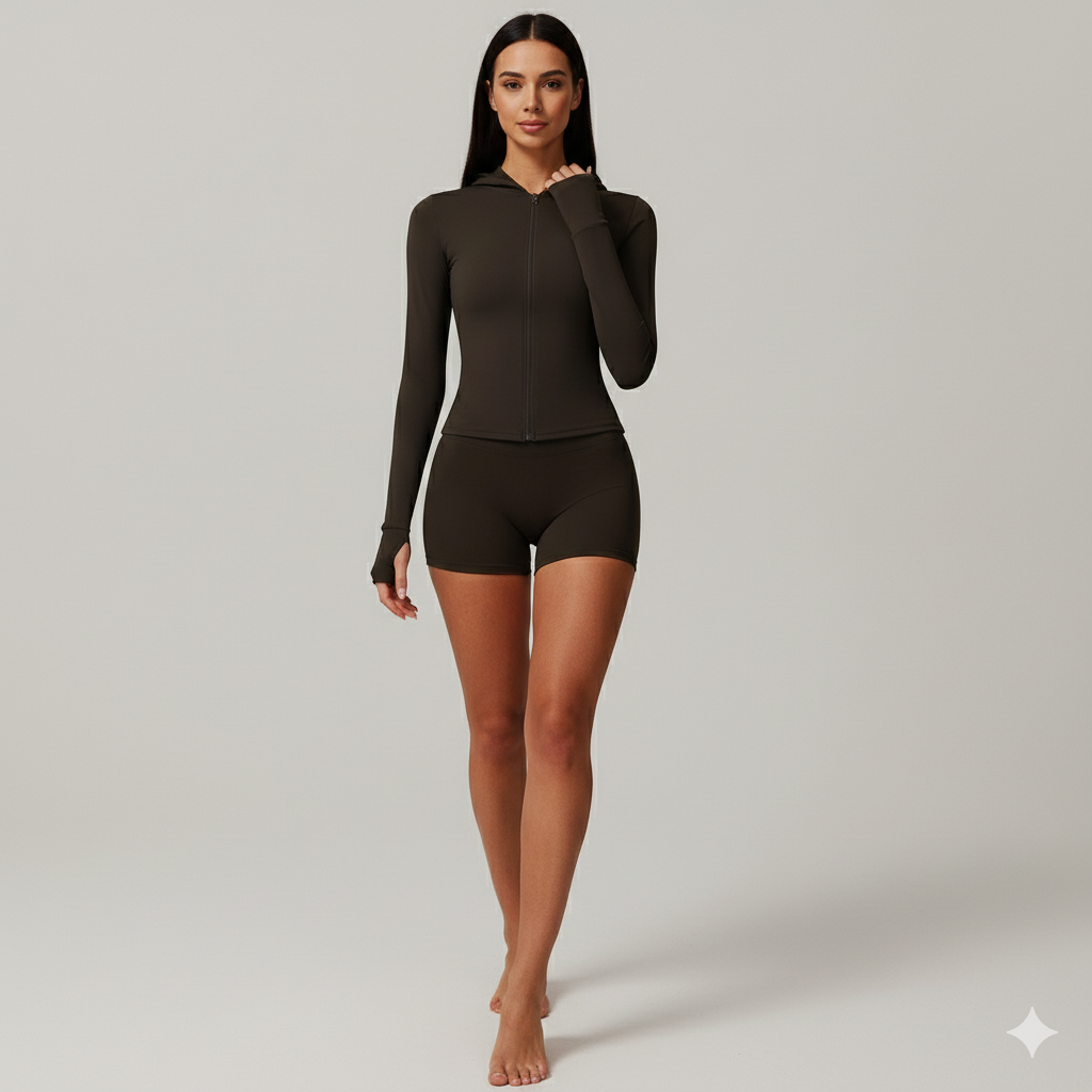 Women’s Zip-Up Hoodie Crop Top & High-Waist Shorts 2-Piece Set