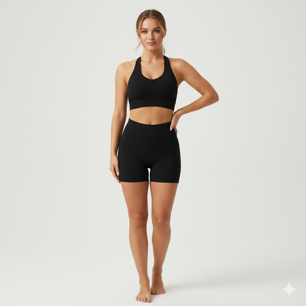 Women’s Halterneck Sports Bra and High-Waist Shorts 2-Piece Set