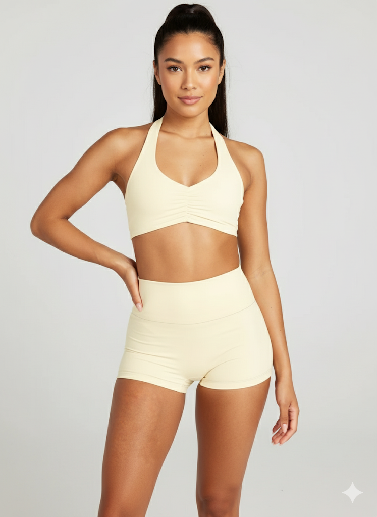 Women’s Halterneck Sports Bra and High-Waist Shorts 2-Piece Set
