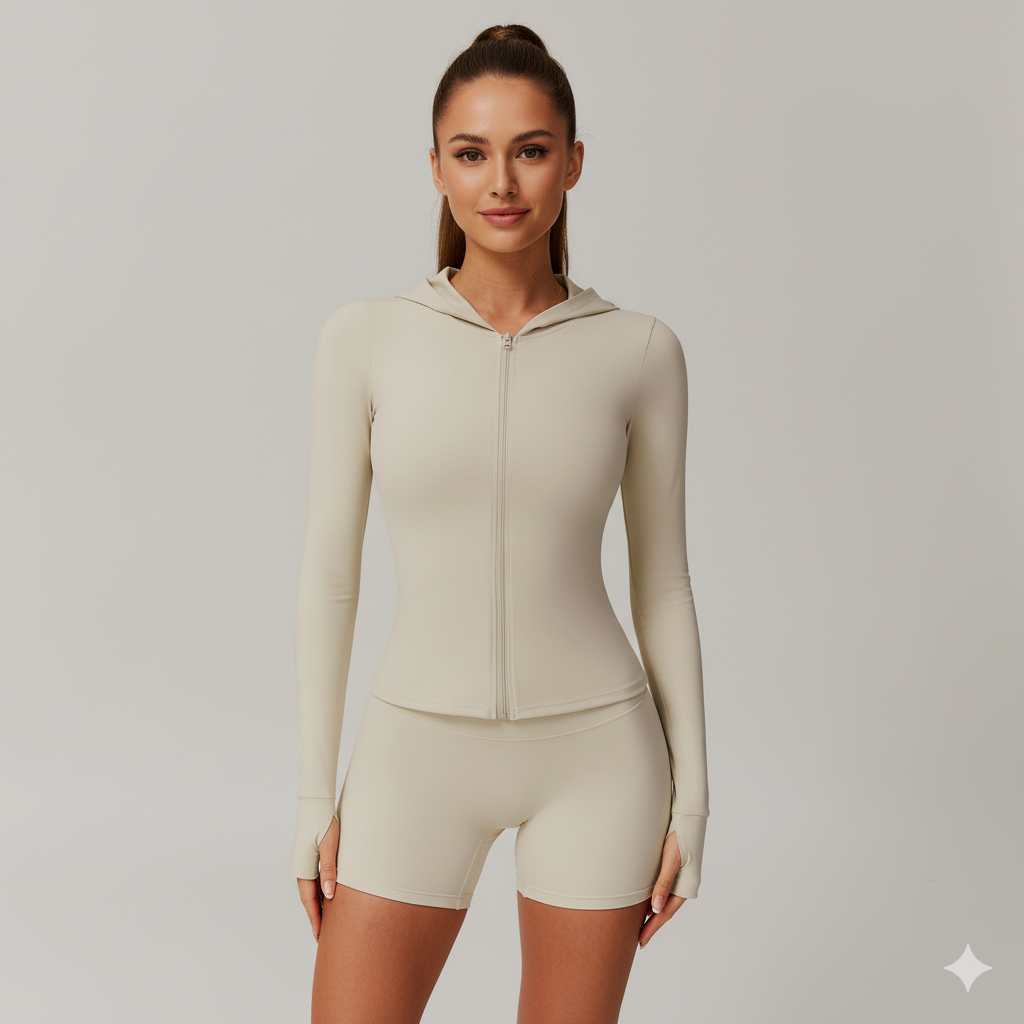Women’s Zip-Up Hoodie Crop Top & High-Waist Shorts 2-Piece Set
