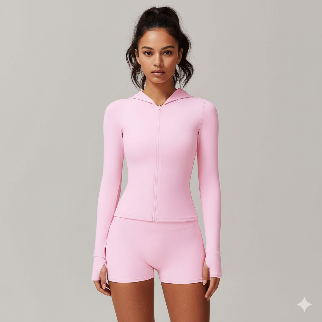 Women’s Zip-Up Hoodie Crop Top & High-Waist Shorts 2-Piece Set