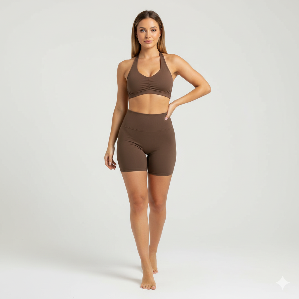 Women’s Halterneck Sports Bra and High-Waist Shorts 2-Piece Set