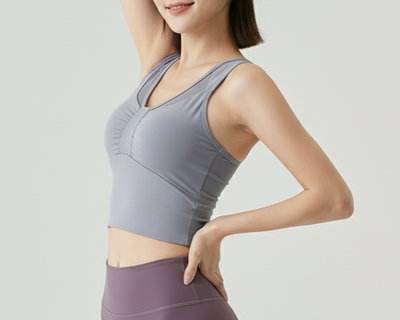Women’s V-Neck Sports Bra Crop Top – Padded Yoga & Fitness Activewear Tank