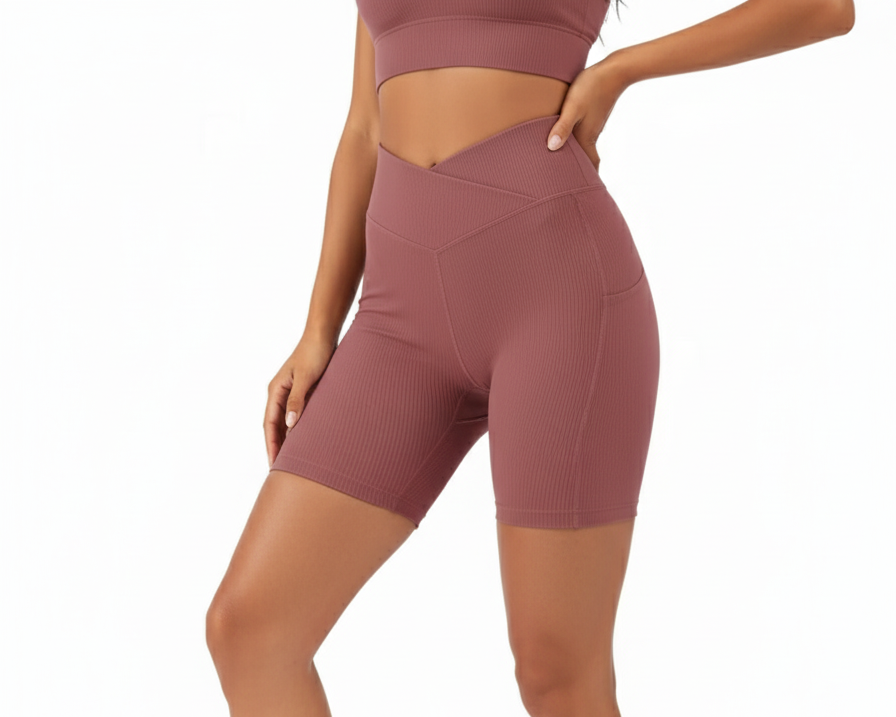 High Rise Sports Shorts for Women – Leopard Print Workout & Running Shorts with Pockets