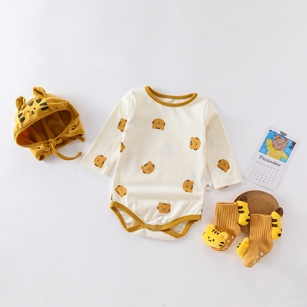 Baby Girl Cat Graphic Long Sleeves Cotton Bodysuit With Hat