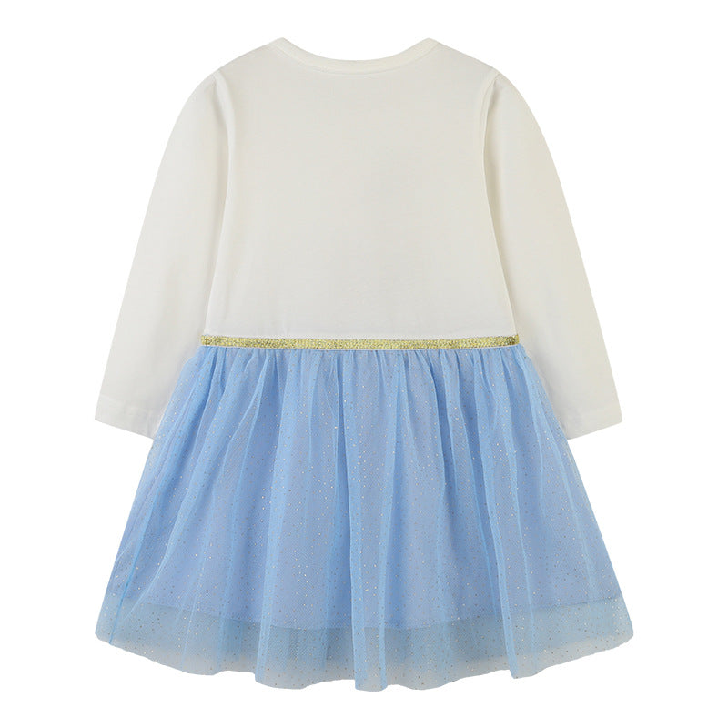 Baby Girl Sequins Animal Pattern Mesh Overlay Design Dress