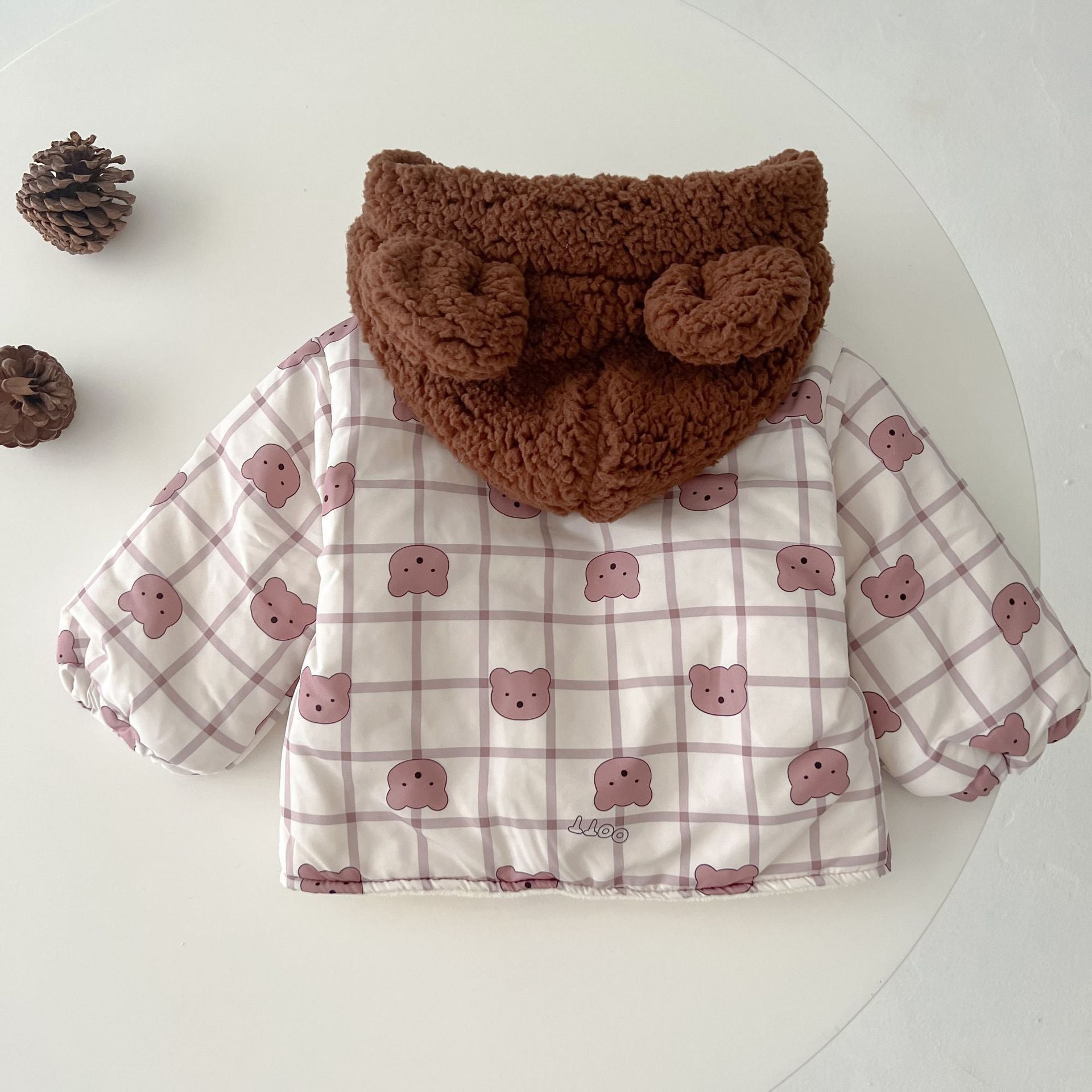 Baby Cute Bear Print Pattern Patchwork Hooded Padded Jacket