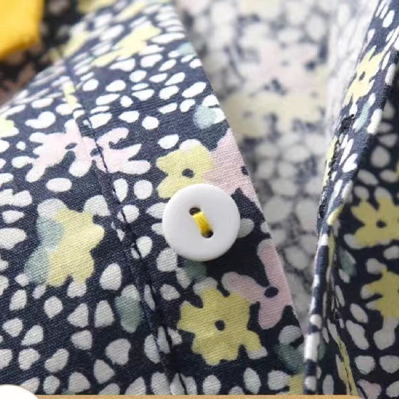 Baby Girl Floral Print Doll Neck Patchwork Design Cotton Dress
