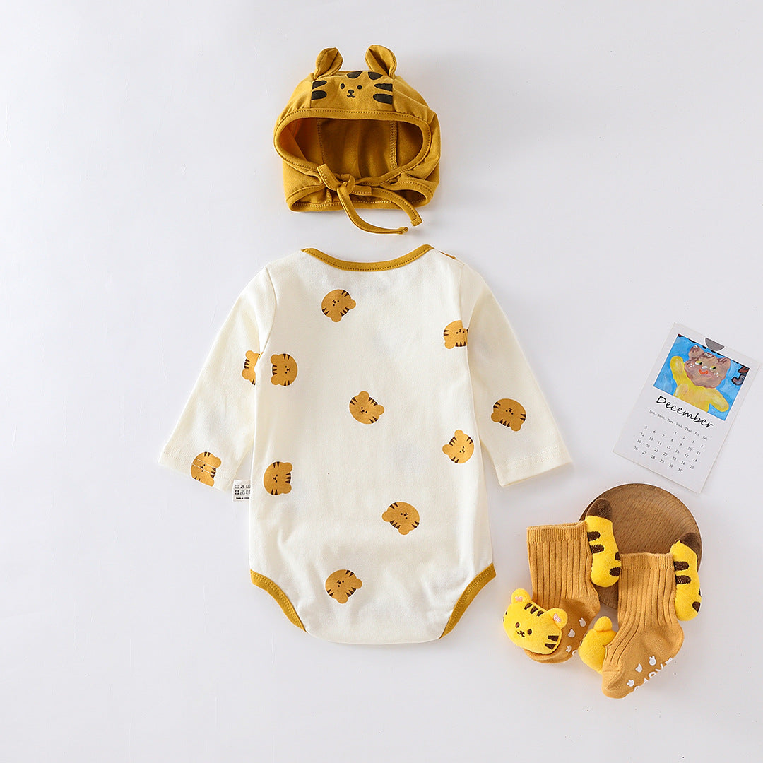 Baby Girl Cat Graphic Long Sleeves Cotton Bodysuit With Hat