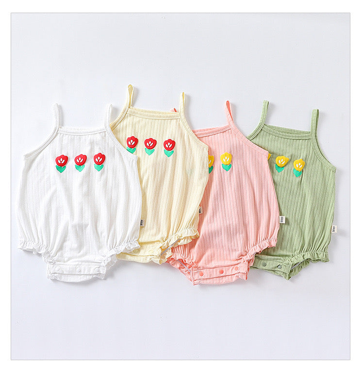 Baby Flower Embroidered Pattern Sling Onesies
