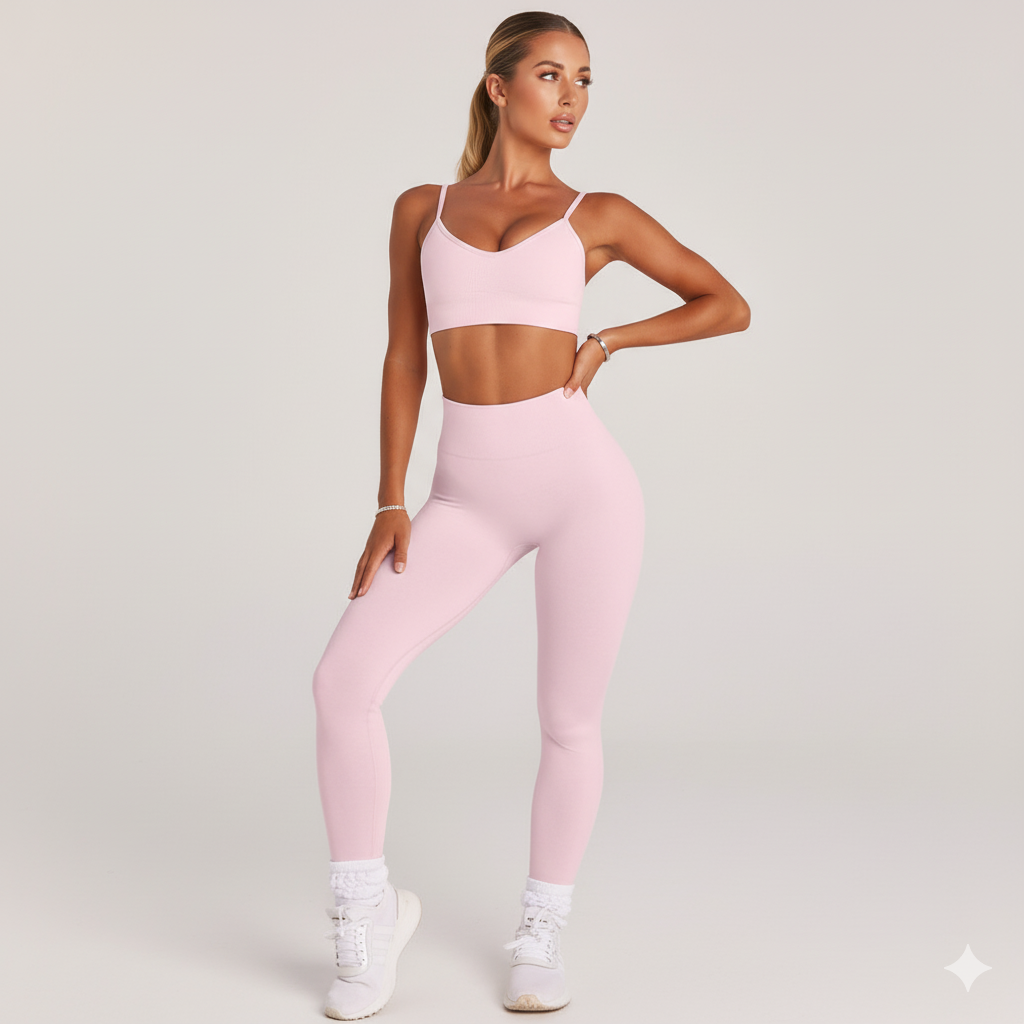 Women’s Seamless Crop Sports Bra & High-Rise Leggings  2-Piece Set