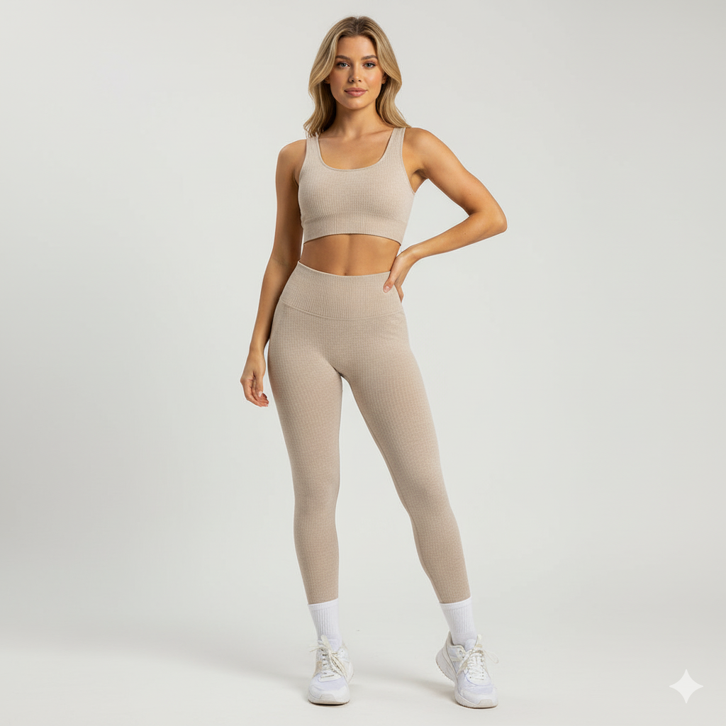 Women’s Seamless Square Neck Sports Bra and High-Waist Leggings 2-Piece Set