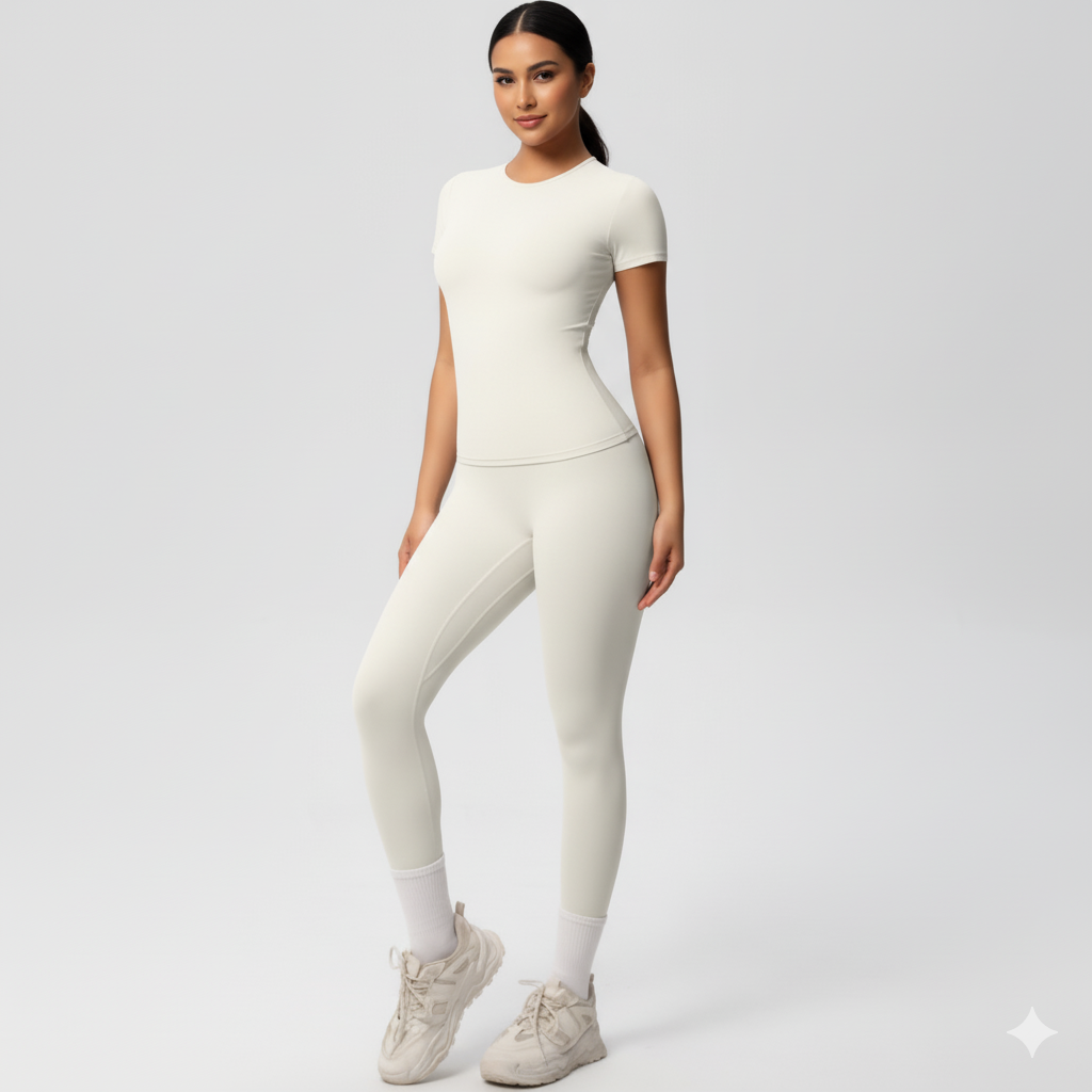 Women’s Short-Sleeve Sports Top and High-Waist Leggings 2-Piece Set