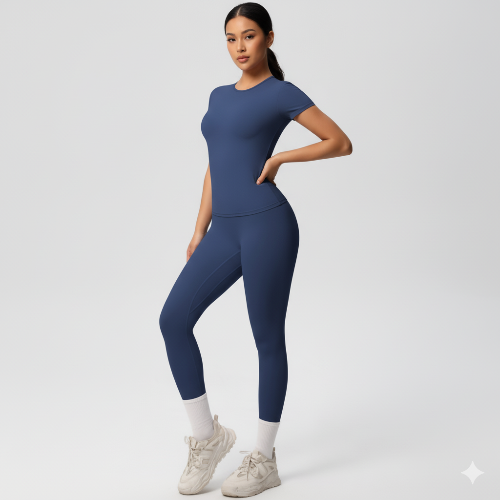 Women’s Short-Sleeve Sports Top and High-Waist Leggings 2-Piece Set