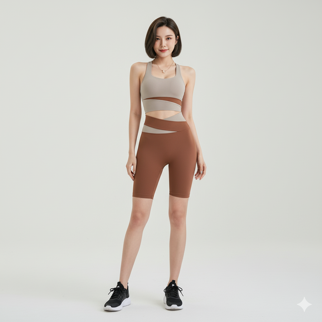 Women’s Color-Block Sports Bra and High-Waist Biker Shorts 2-Piece Set