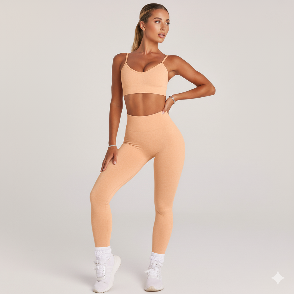 Women’s Seamless Crop Sports Bra & High-Rise Leggings  2-Piece Set