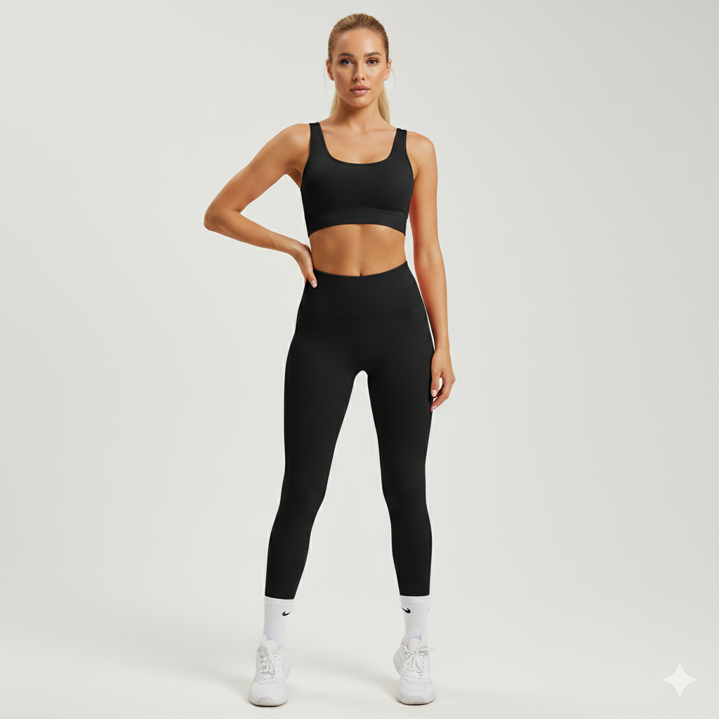 Women’s Strappy Sports Bra and High-Waist Leggings 2-Piece Set