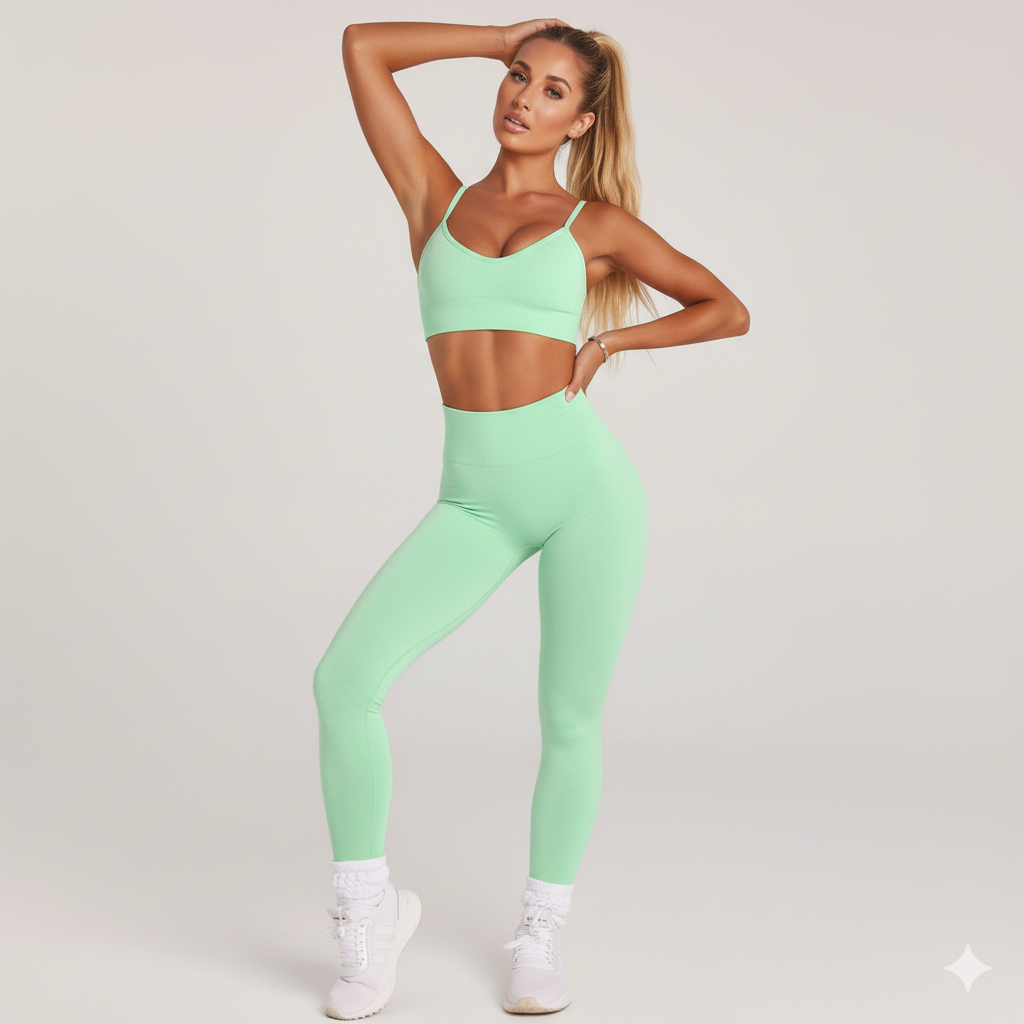 Women’s Seamless Crop Sports Bra & High-Rise Leggings  2-Piece Set