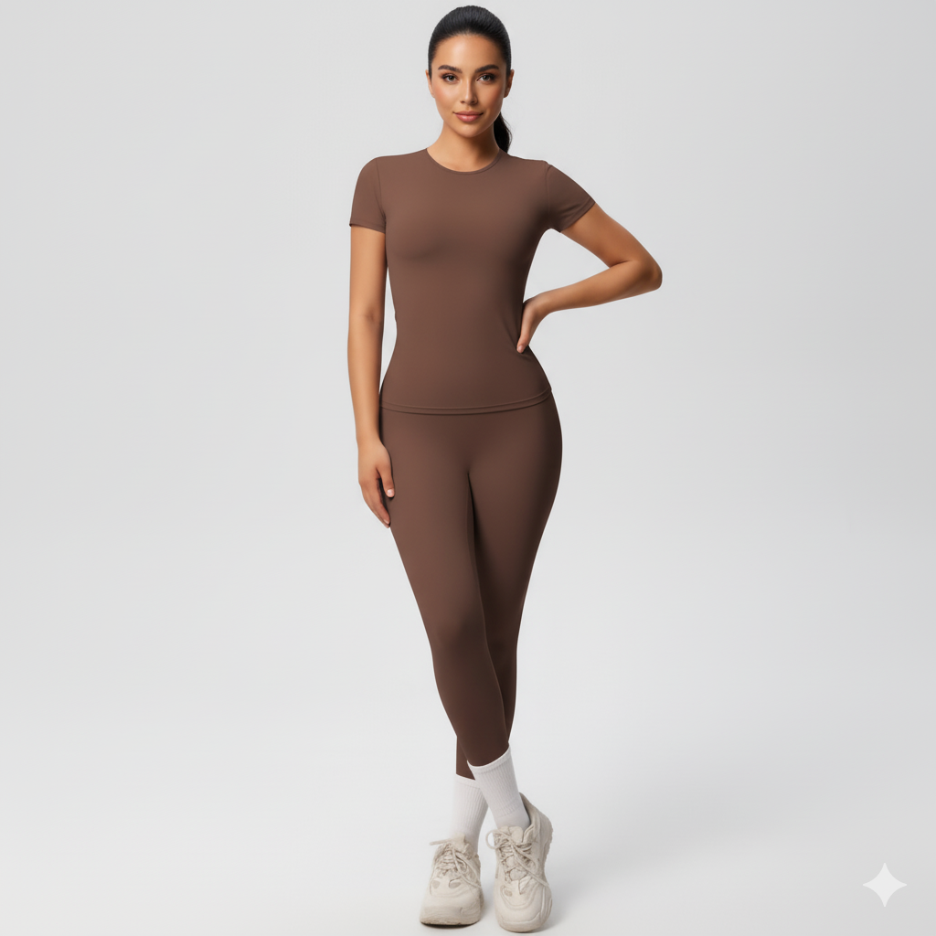 Women’s Short-Sleeve Sports Top and High-Waist Leggings 2-Piece Set