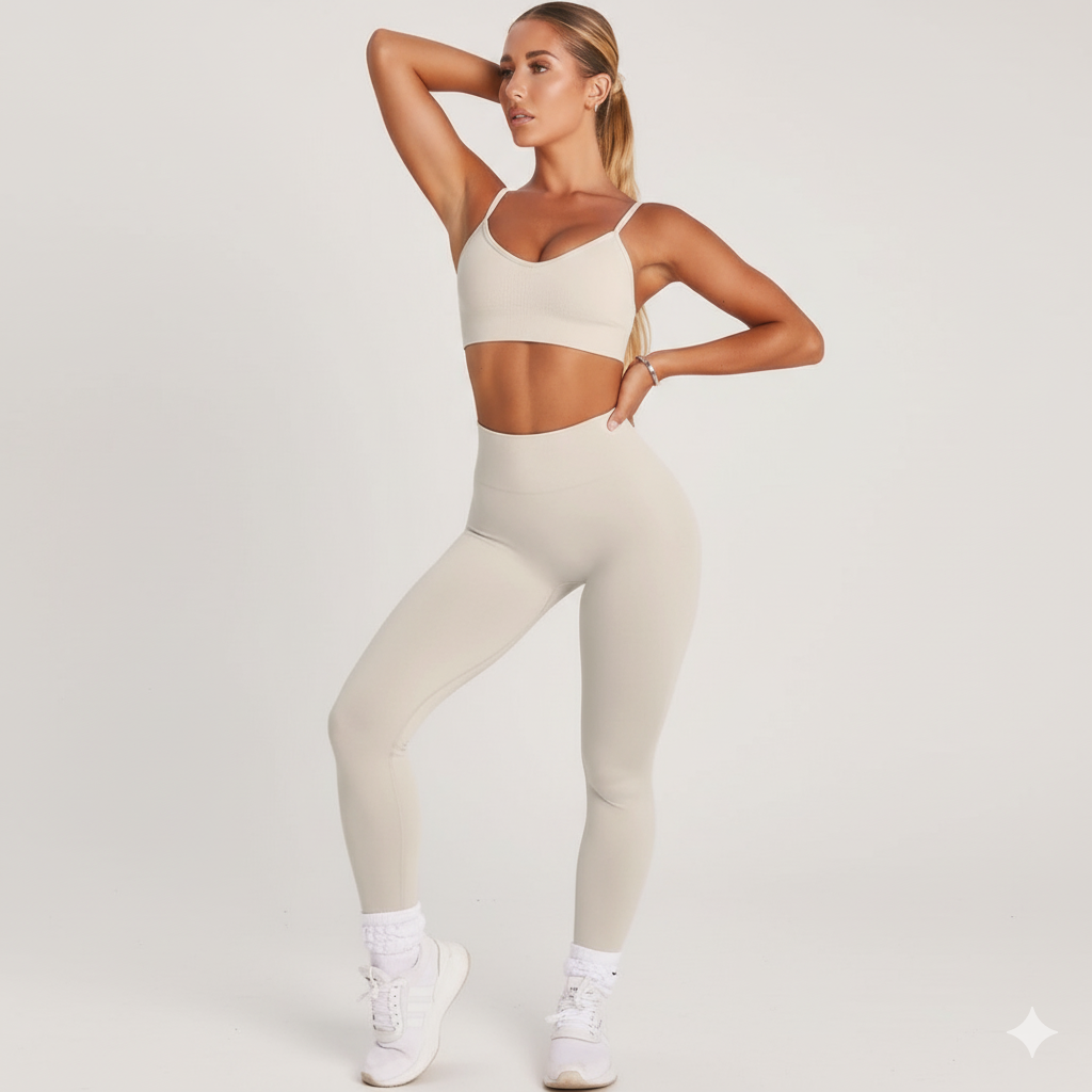Women’s Seamless Crop Sports Bra & High-Rise Leggings  2-Piece Set