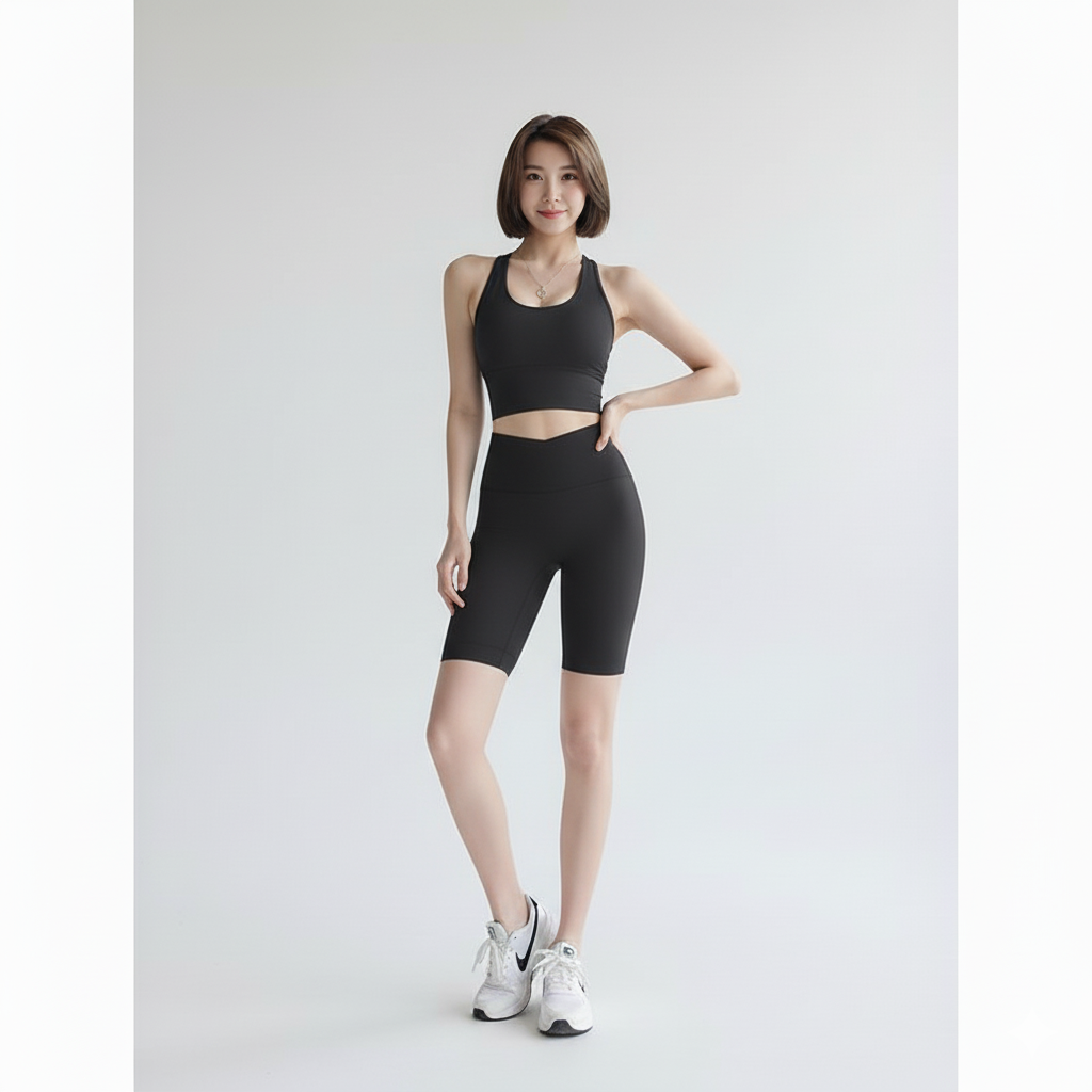 Women’s Color-Block Sports Bra and High-Waist Biker Shorts 2-Piece Set