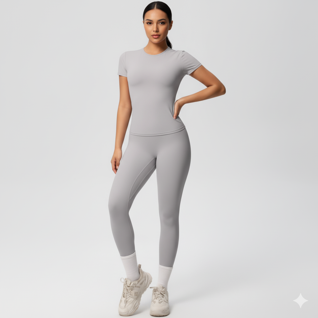 Women’s Short-Sleeve Sports Top and High-Waist Leggings 2-Piece Set