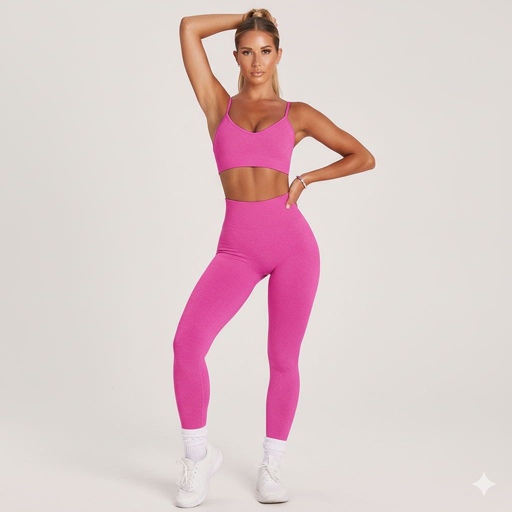 Women’s Seamless Crop Sports Bra & High-Rise Leggings  2-Piece Set