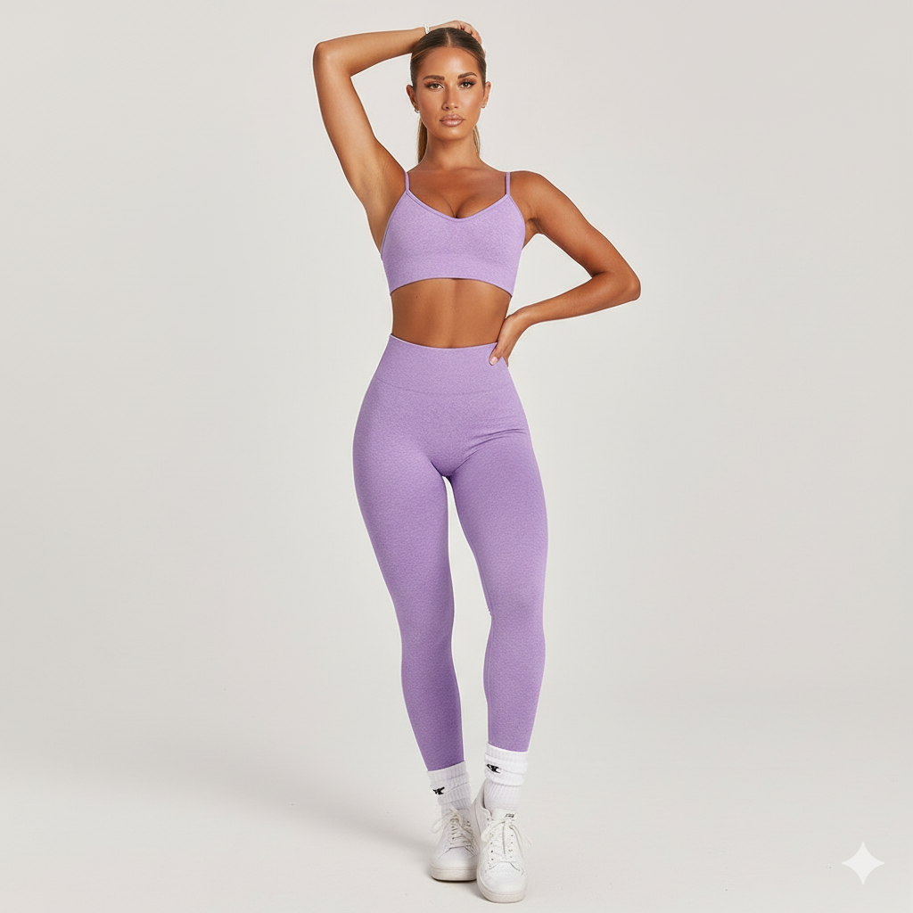 Women’s Seamless Crop Sports Bra & High-Rise Leggings  2-Piece Set