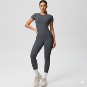 Women’s Short-Sleeve Sports Top and High-Waist Leggings 2-Piece Set