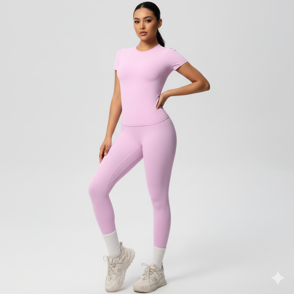 Women’s Short-Sleeve Sports Top and High-Waist Leggings 2-Piece Set