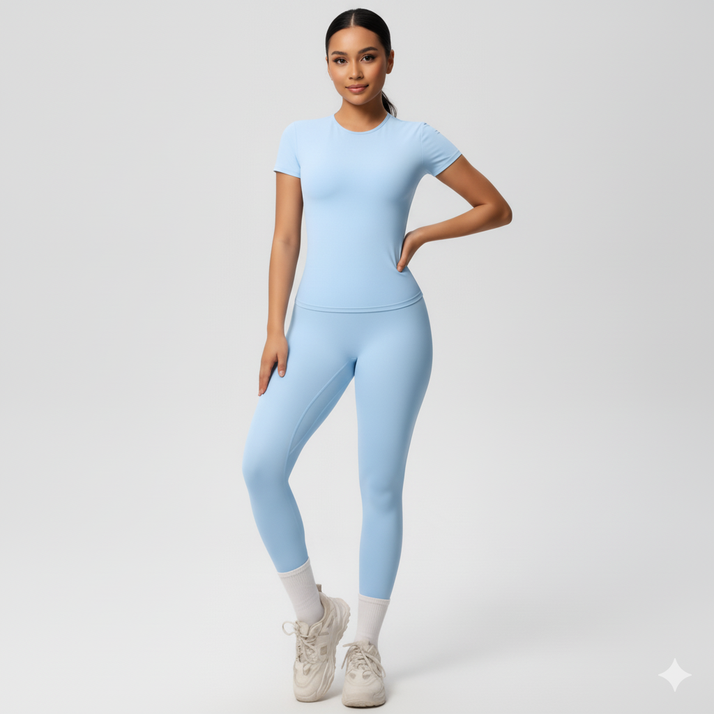 Women’s Short-Sleeve Sports Top and High-Waist Leggings 2-Piece Set